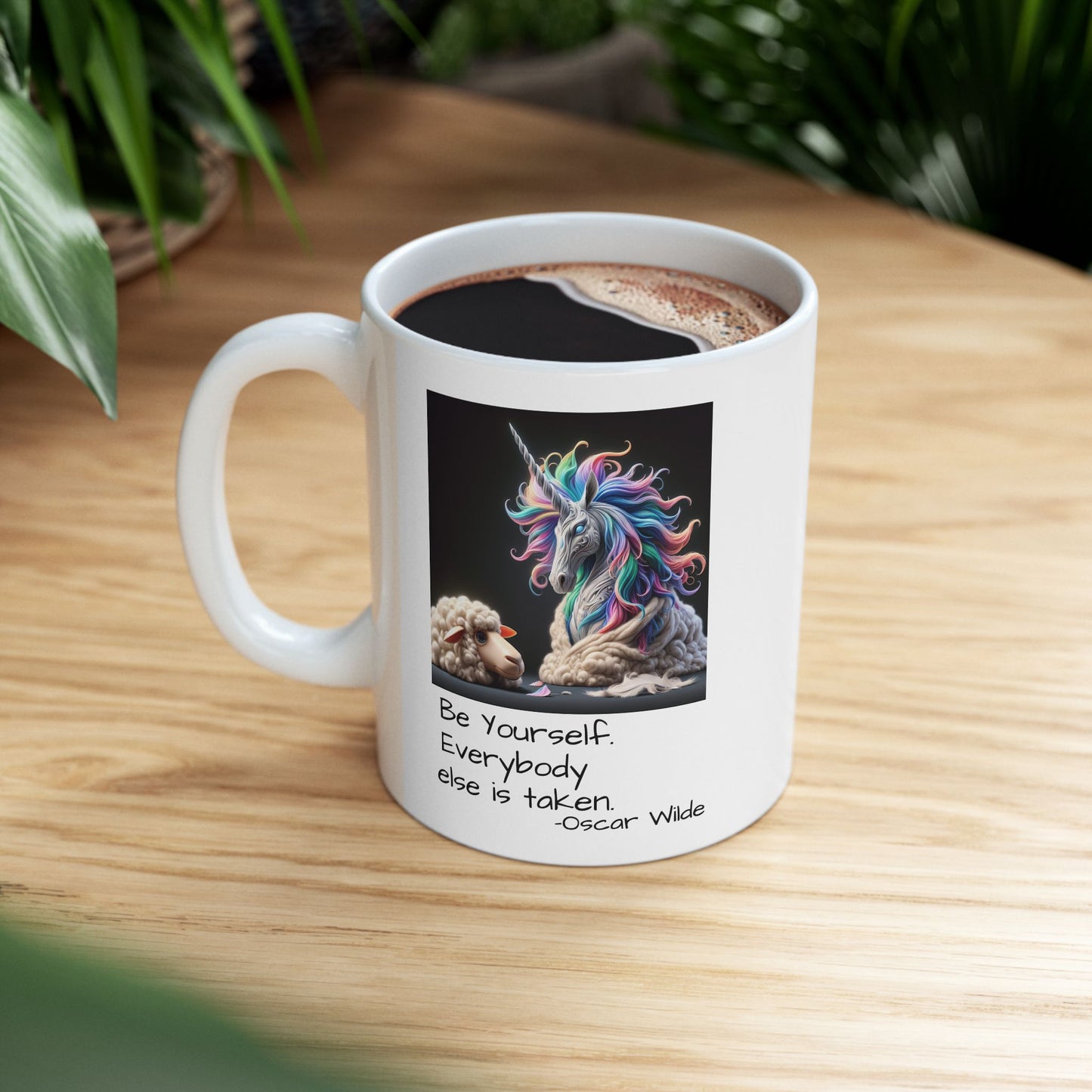 – Be Yourself Inspirational Mug – Rainbow Unicorn Mug – Oscar Wilde Quote – Motivational Mug