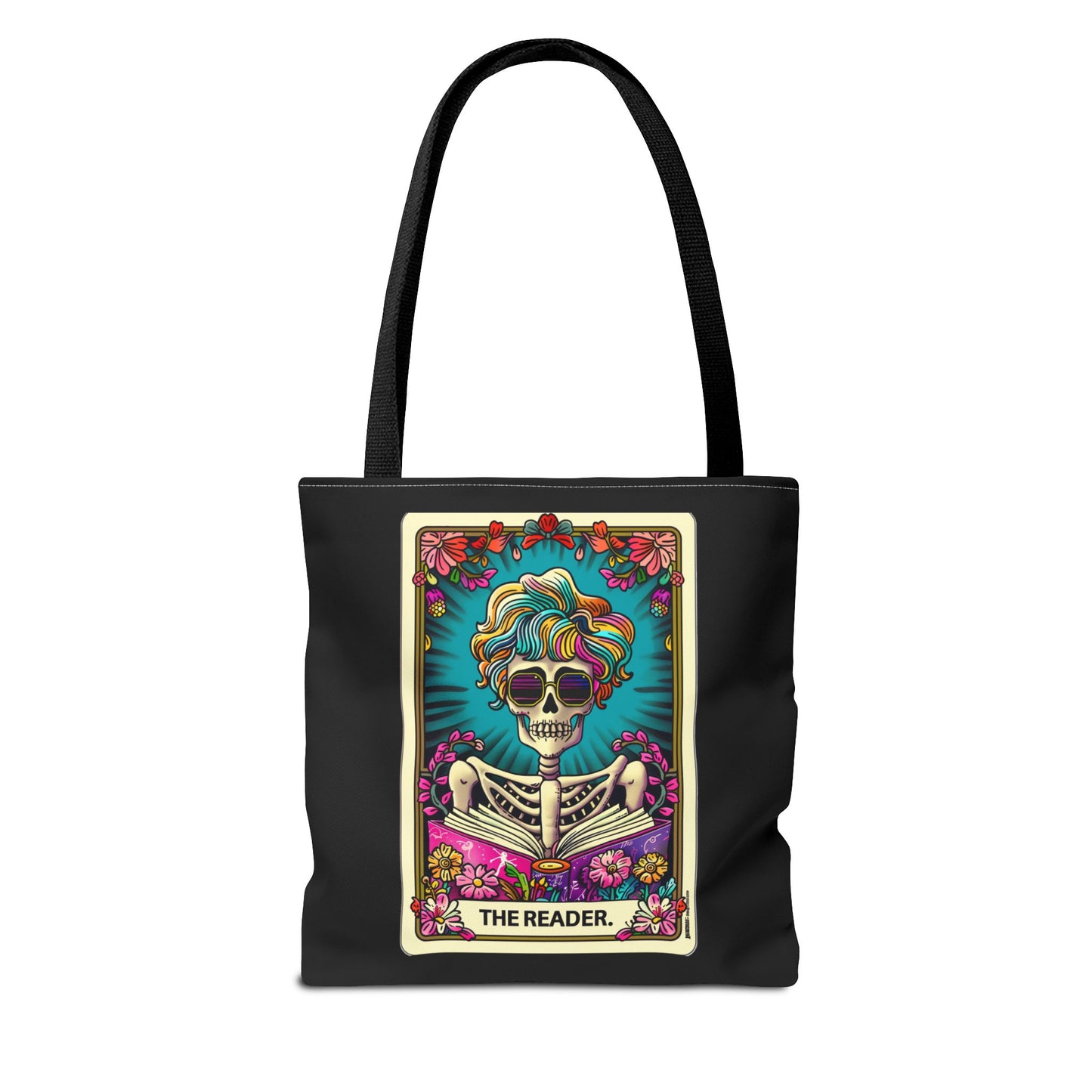 Gothic Skeleton Tote Bag | Rainbow Hair Skull Art | Book Lover Gift | Dark Academia Fashion | Indie Aesthetic | Boho Style Bag | Tarot Cards | Day of the Dead