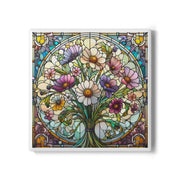 Colorful Floral Stained Glass Coaster, Vintage Home Decor, Gift for Plant Lovers, Bohemian Kitchen Accessory, Tableware