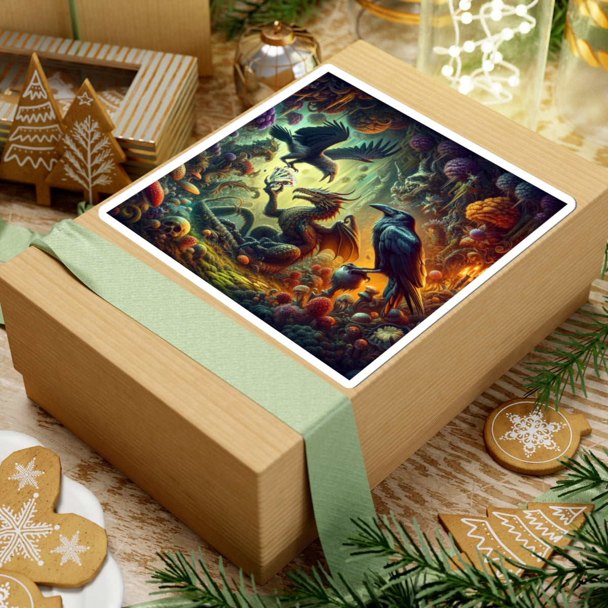 Mystical Dragon & Raven Kiss-Cut Stickers, Fantasy Art Sticker, Laptop Decal, Magical Creature Stickers, Gifts for Fantasy Lovers