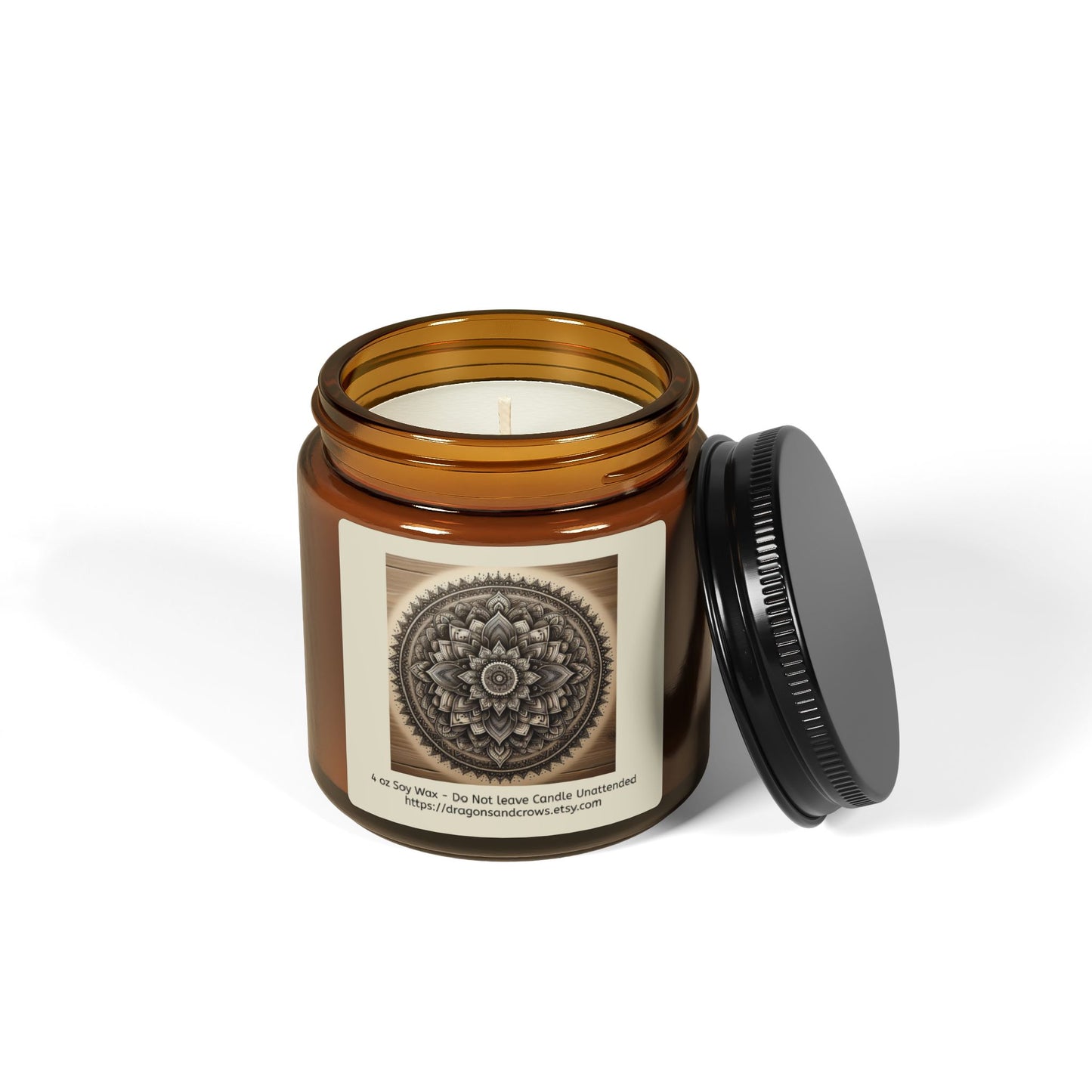 Mandala Themed Scented Soy Candle - Relaxing Aromatherapy in Amber Jar