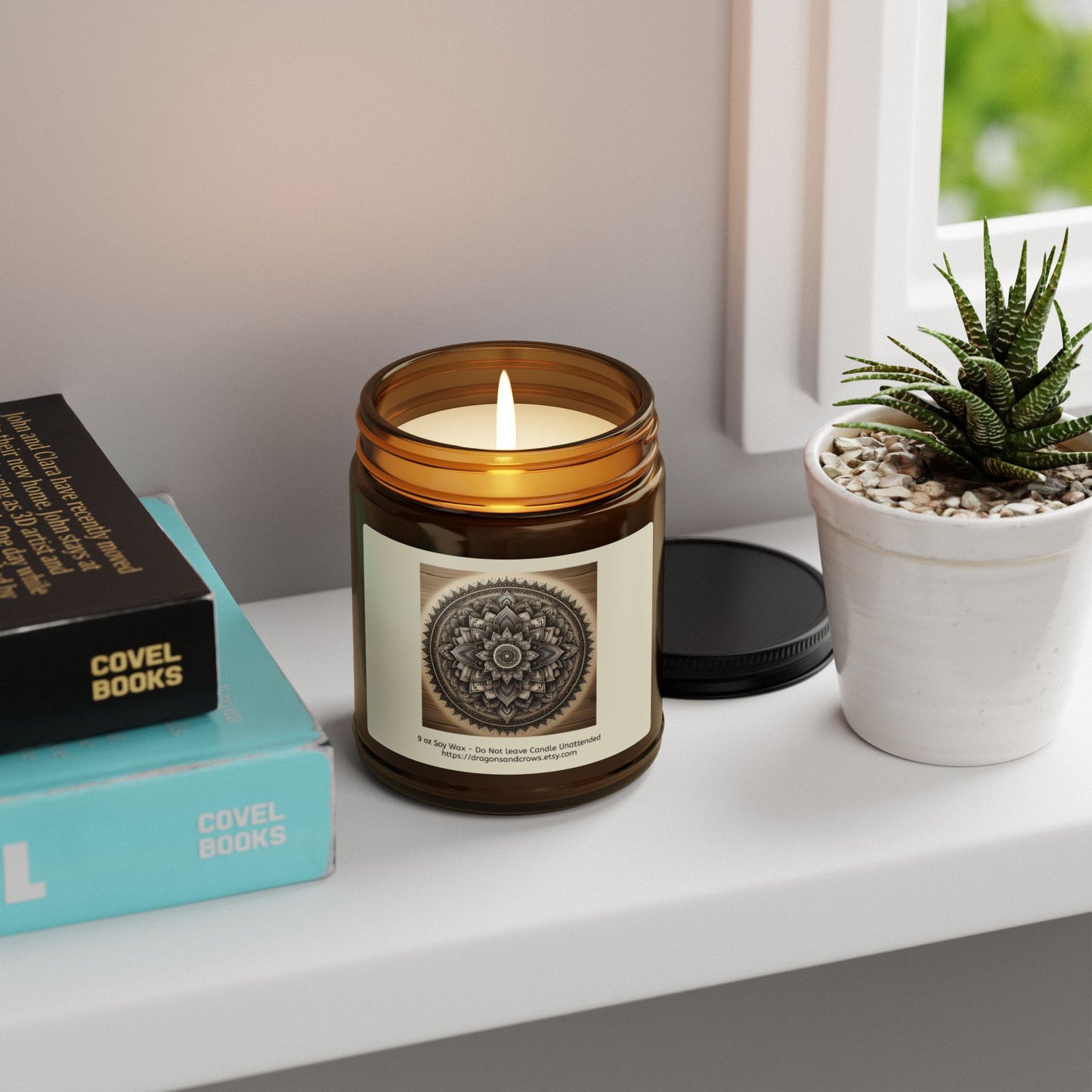 Mandala Themed Scented Soy Candle - Relaxing Aromatherapy in Amber Jar