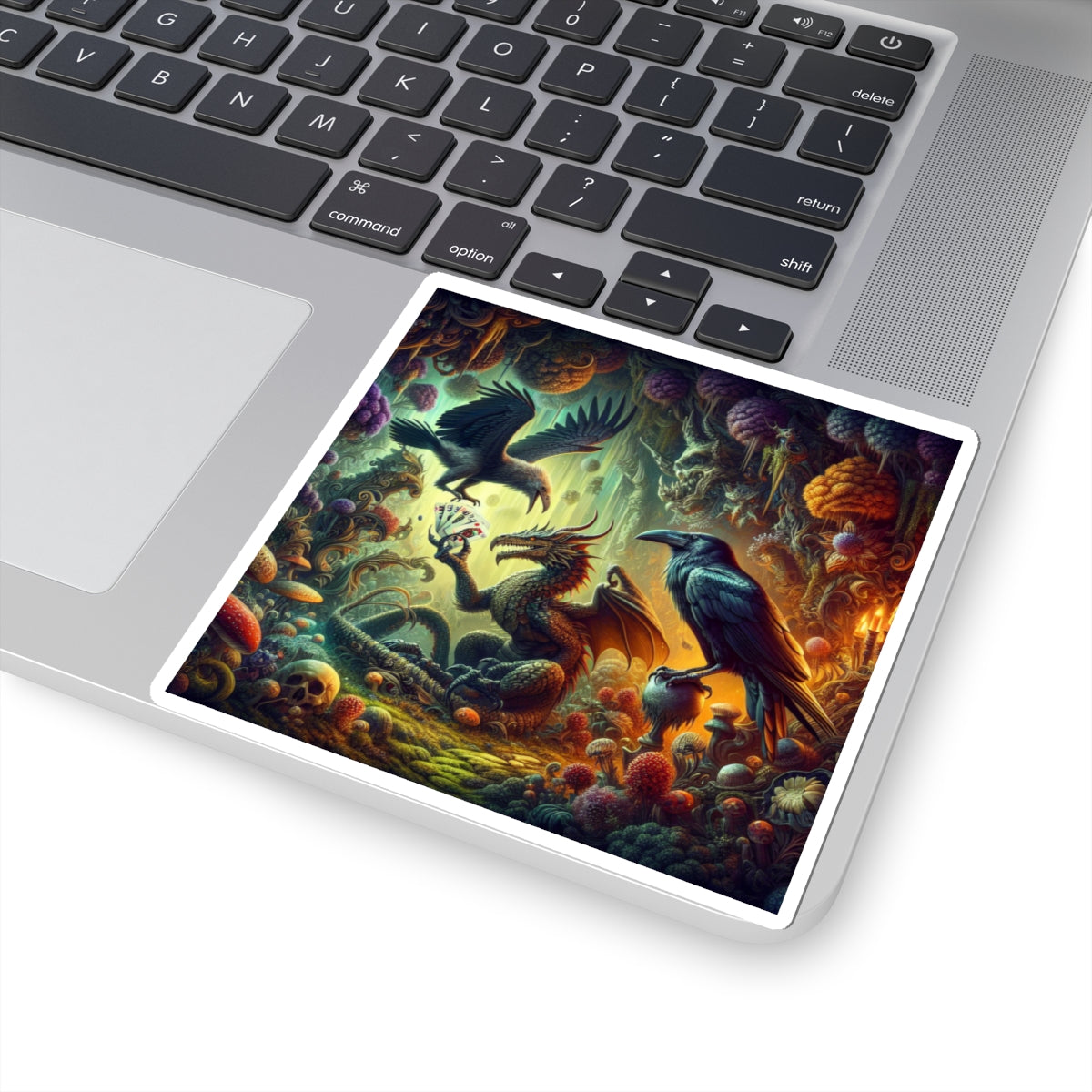 Mystical Dragon & Raven Kiss-Cut Stickers, Fantasy Art Sticker, Laptop Decal, Magical Creature Stickers, Gifts for Fantasy Lovers