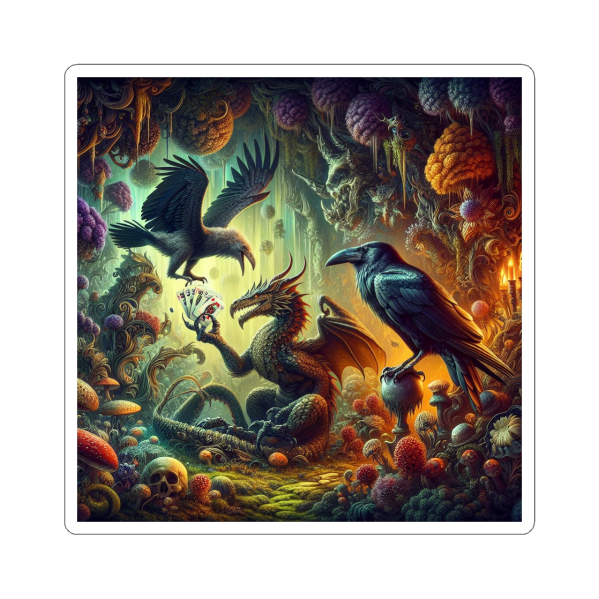 Mystical Dragon & Raven Kiss-Cut Stickers, Fantasy Art Sticker, Laptop Decal, Magical Creature Stickers, Gifts for Fantasy Lovers