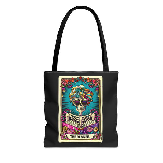 Gothic Skeleton Tote Bag | Rainbow Hair Skull Art | Book Lover Gift | Dark Academia Fashion | Indie Aesthetic | Boho Style Bag | Tarot Cards | Day of the Dead