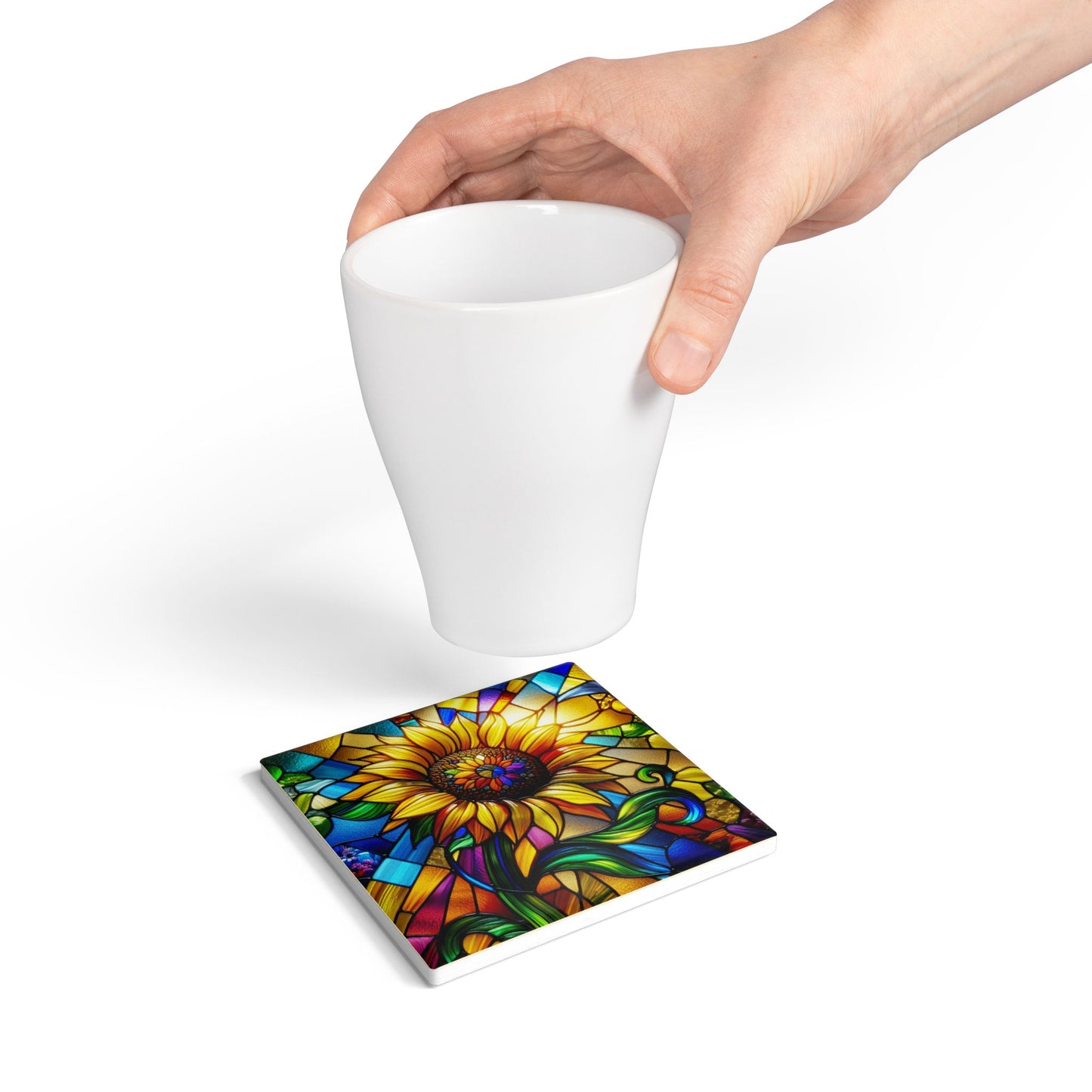 Stained Glass Sunflower Ceramic Coaster