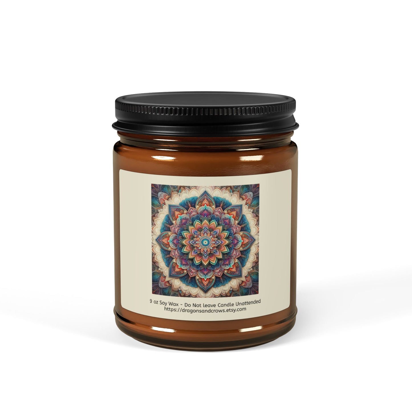 Mandala Themed Scented Soy Candle - Relaxing Aromatherapy in Amber Jar