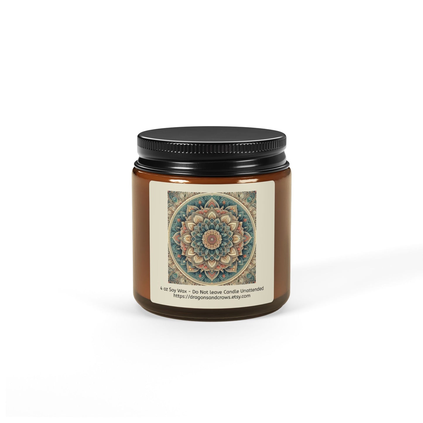Mandala Themed Scented Soy Candle - Relaxing Aromatherapy in Amber Jar