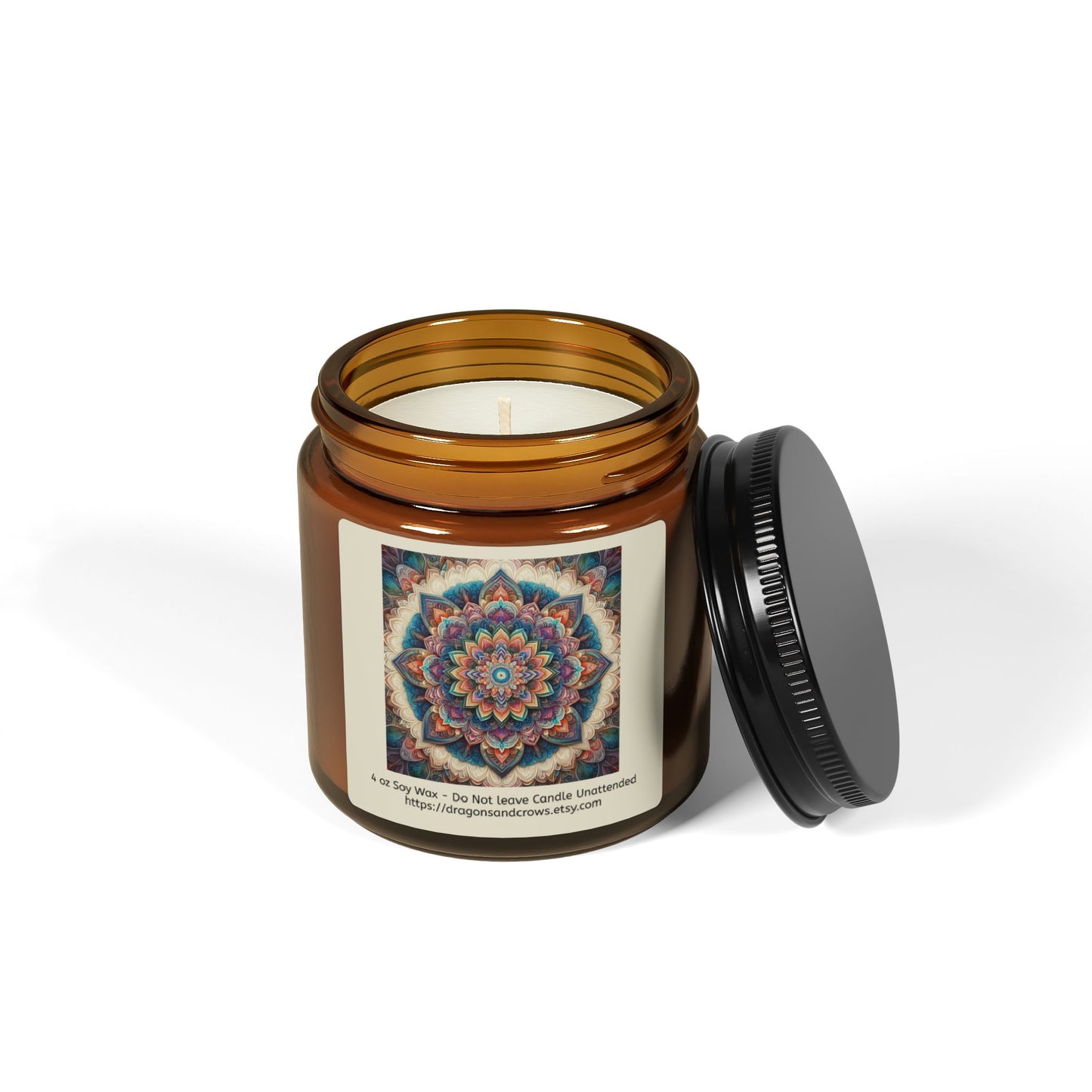 Mandala Themed Scented Soy Candle - Relaxing Aromatherapy in Amber Jar