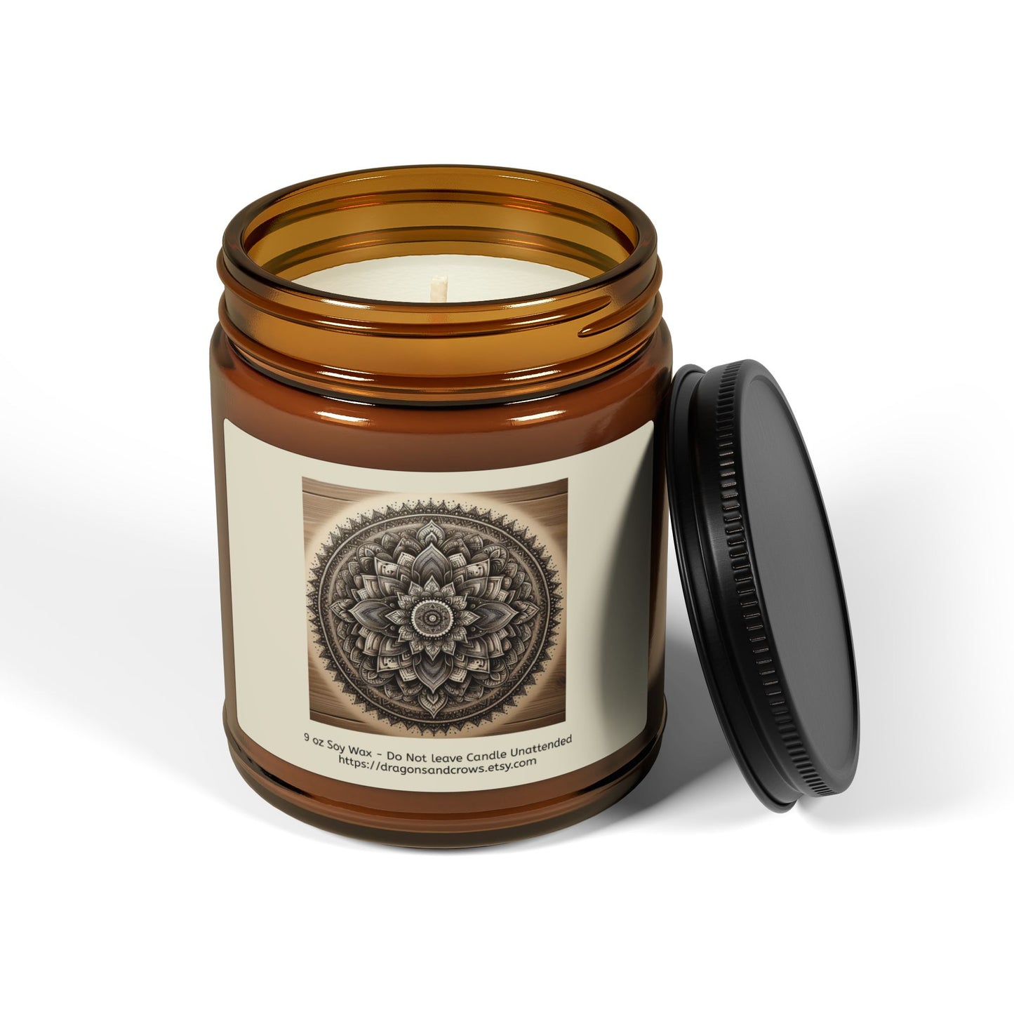 Mandala Themed Scented Soy Candle - Relaxing Aromatherapy in Amber Jar
