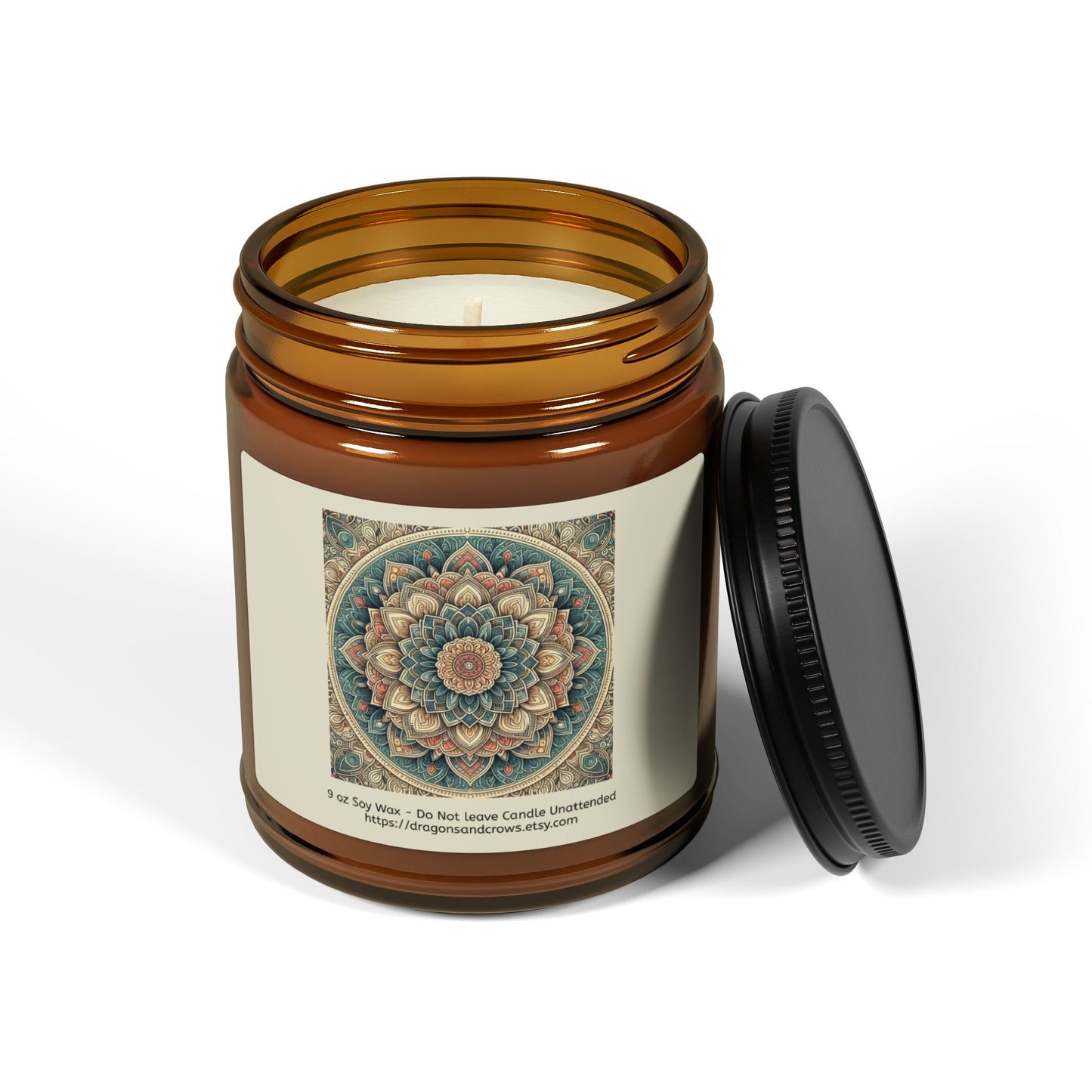 Mandala Themed Scented Soy Candle - Relaxing Aromatherapy in Amber Jar