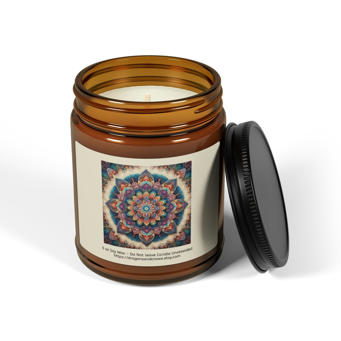 Mandala Themed Scented Soy Candle - Relaxing Aromatherapy in Amber Jar