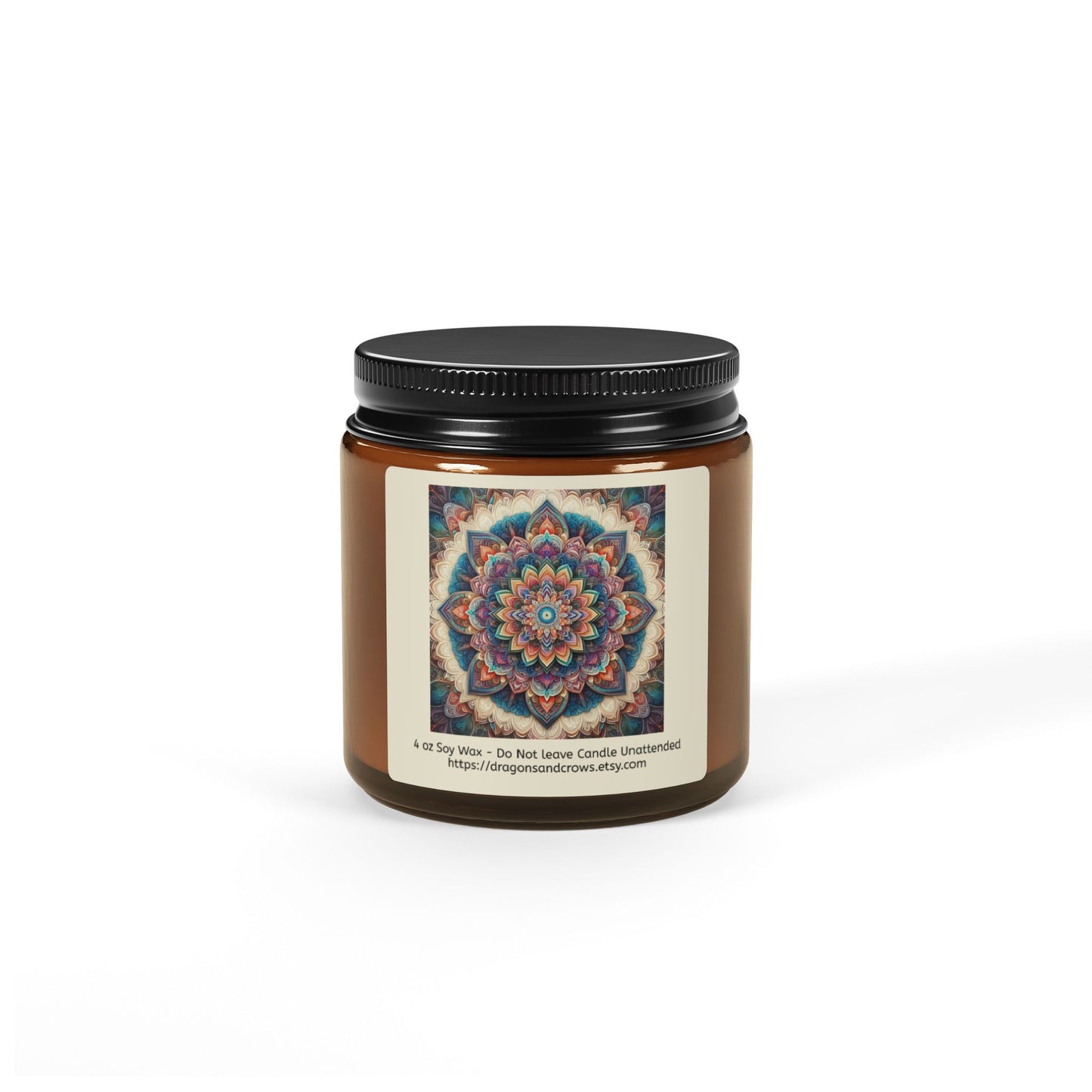 Mandala Themed Scented Soy Candle - Relaxing Aromatherapy in Amber Jar