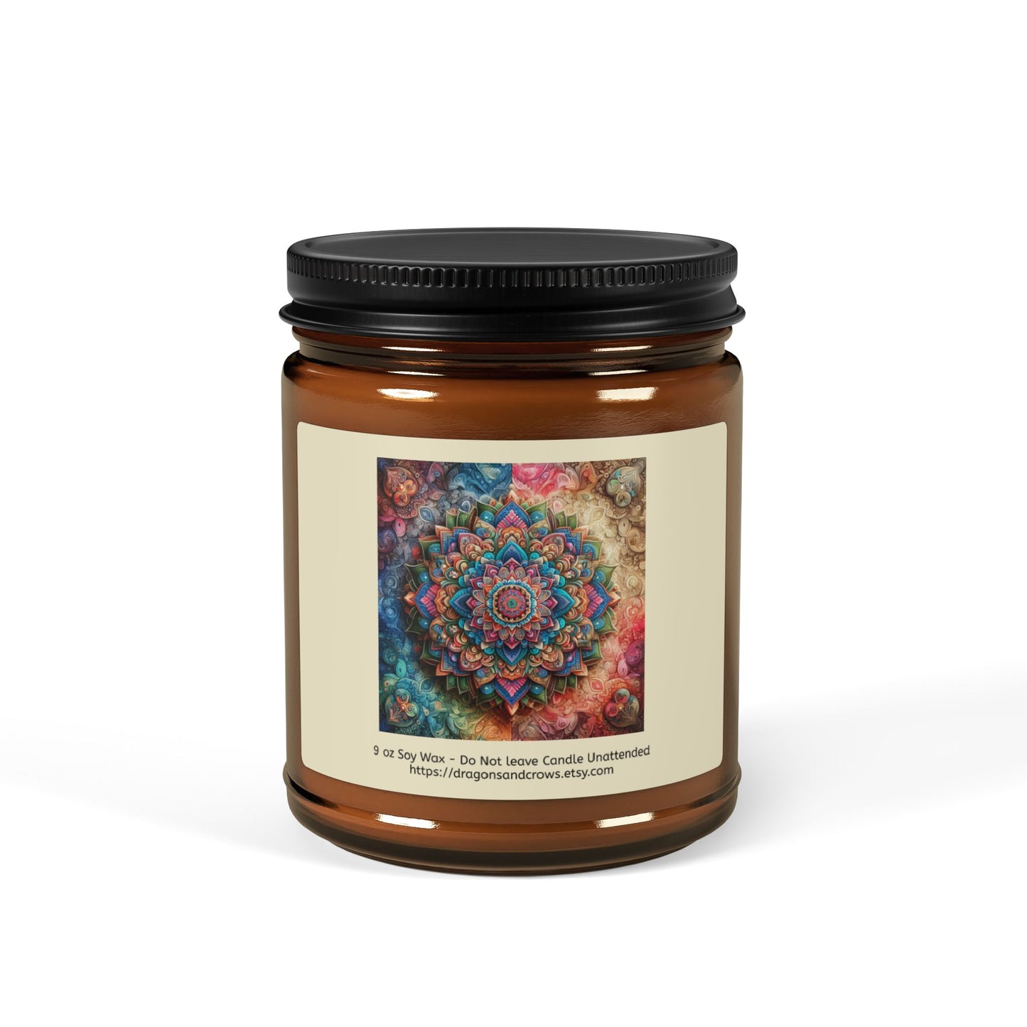 Mandala Themed Scented Soy Candle - Relaxing Aromatherapy in Amber Jar