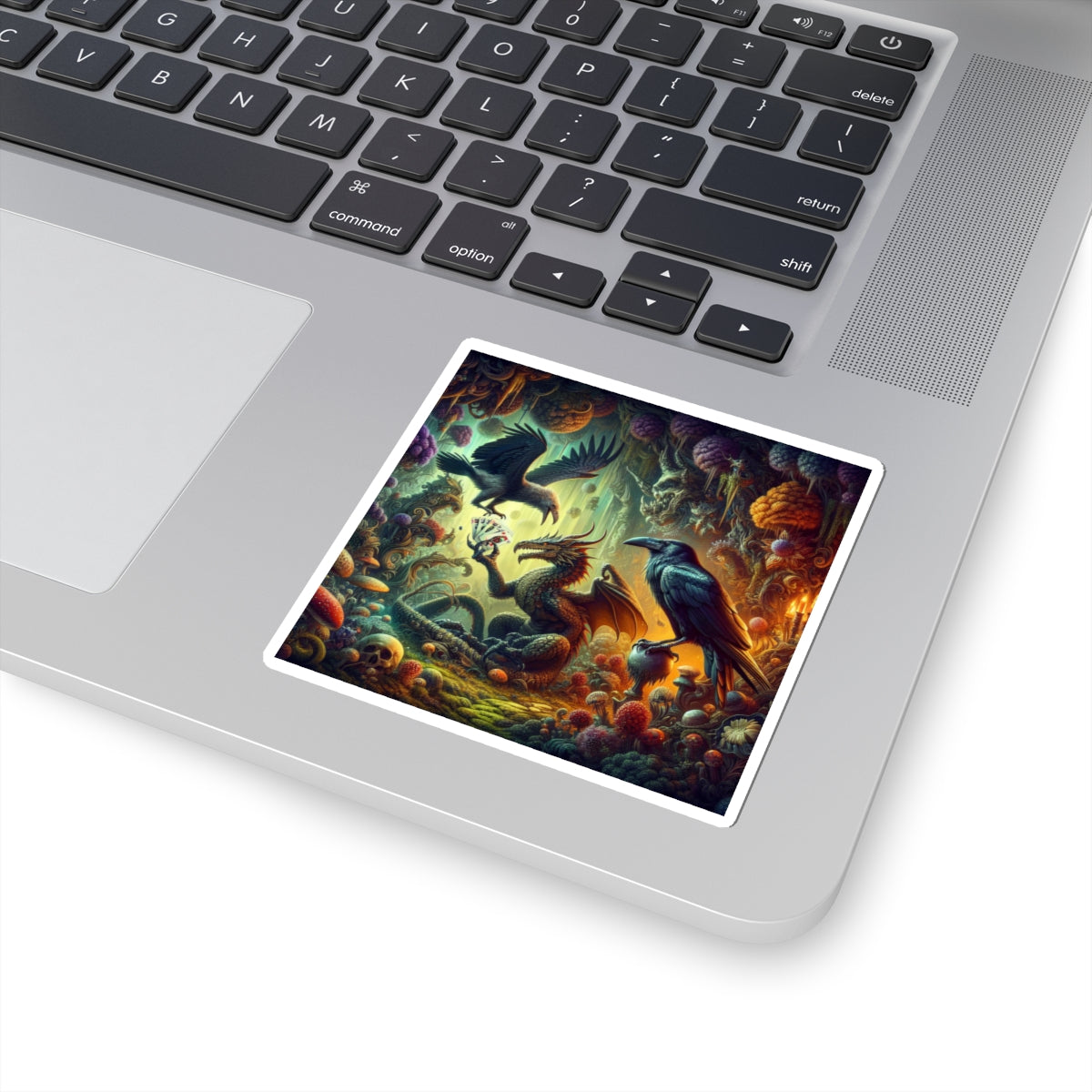 Mystical Dragon & Raven Kiss-Cut Stickers, Fantasy Art Sticker, Laptop Decal, Magical Creature Stickers, Gifts for Fantasy Lovers