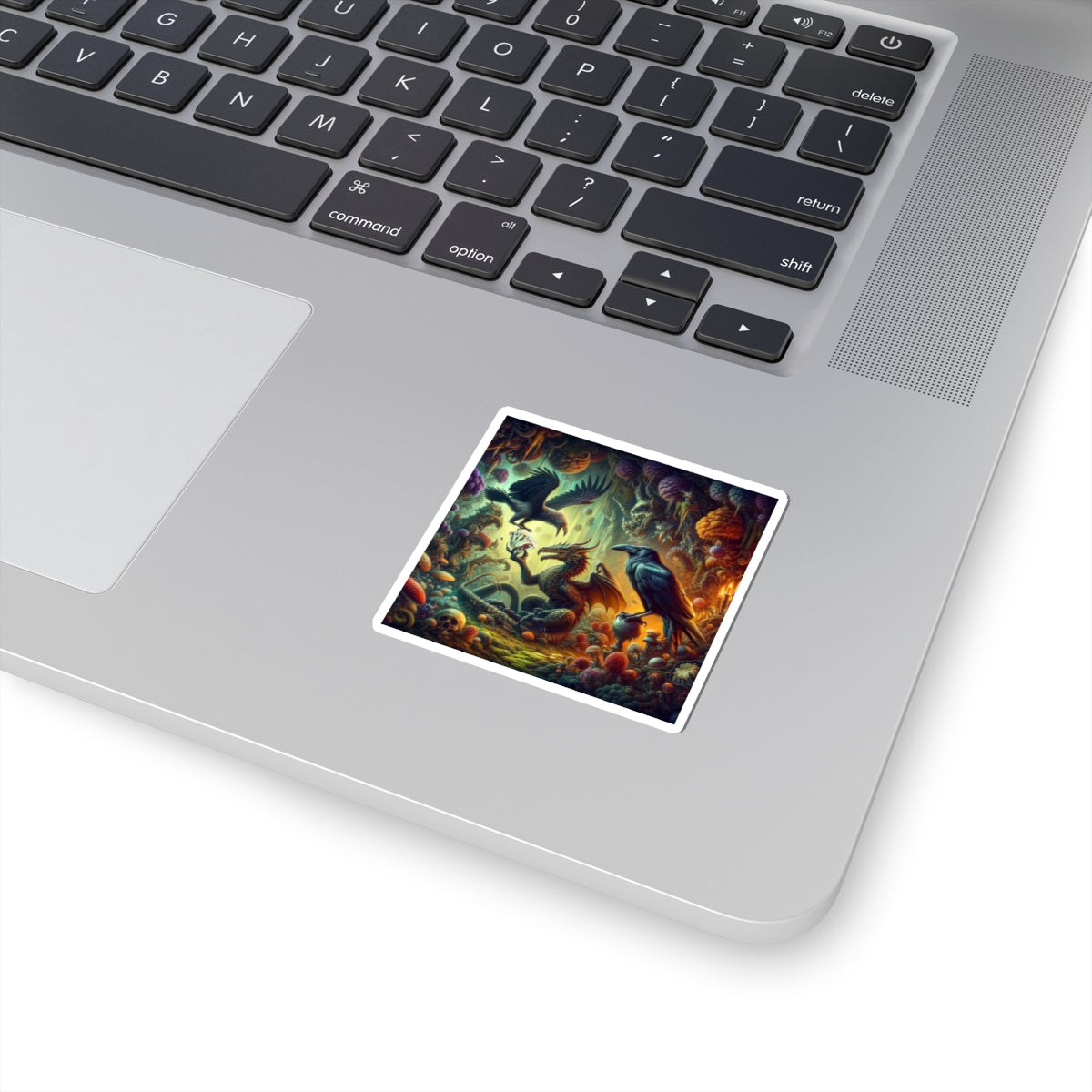 Mystical Dragon & Raven Kiss-Cut Stickers, Fantasy Art Sticker, Laptop Decal, Magical Creature Stickers, Gifts for Fantasy Lovers