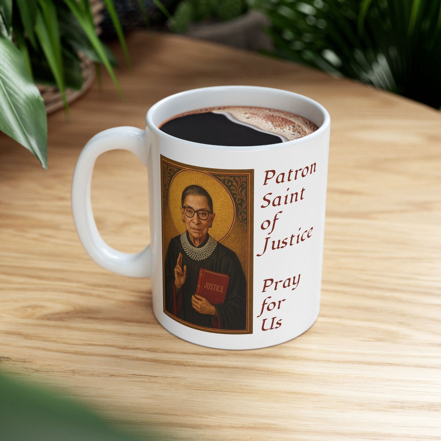 Ruth Bader Ginsberg Ceramic Mug with Saint Illustration, Ruth Bader Ginsburg, Patron Saint, Gift for Justice Seekers, Home Decor, Unique Coffee Cup
