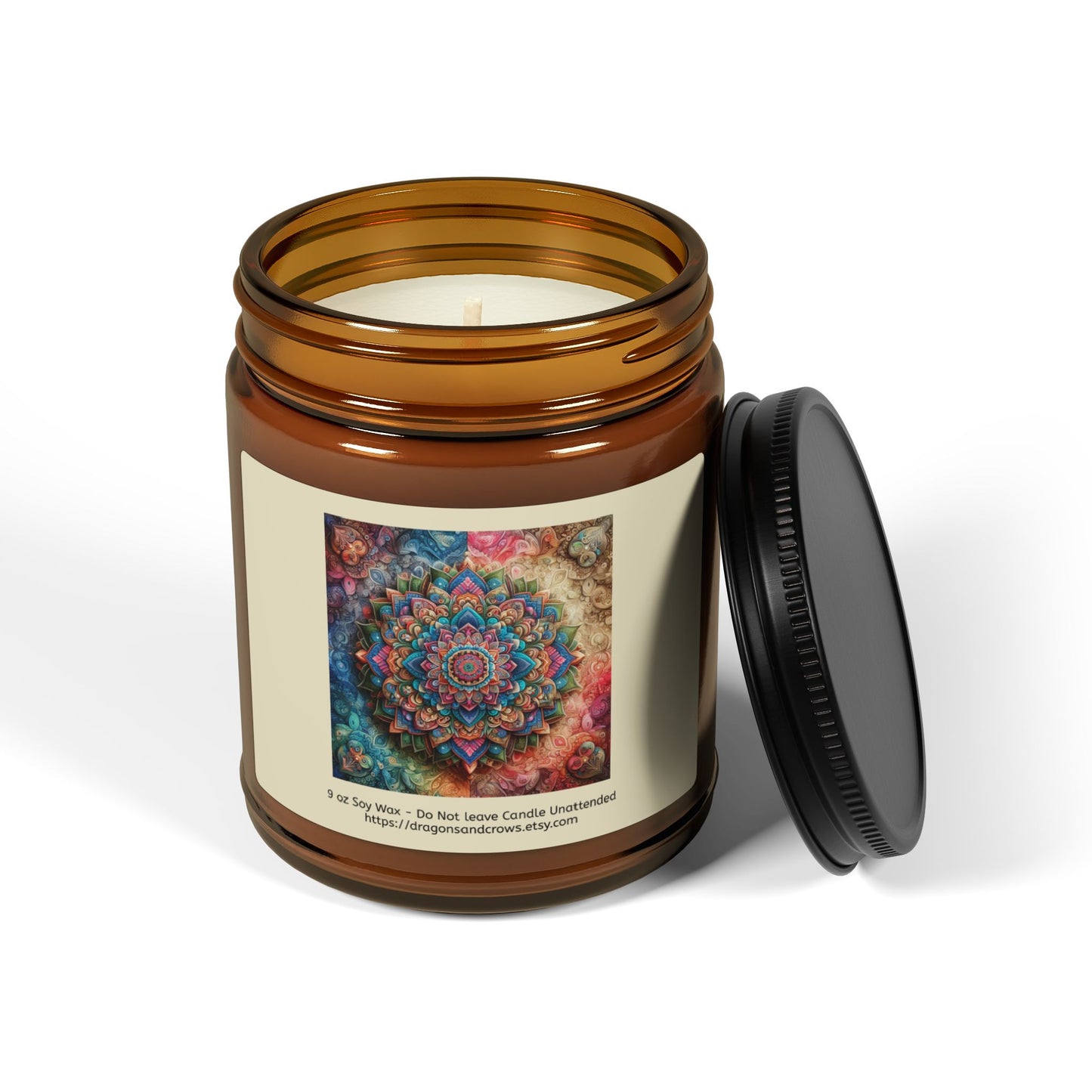 Mandala Themed Scented Soy Candle - Relaxing Aromatherapy in Amber Jar