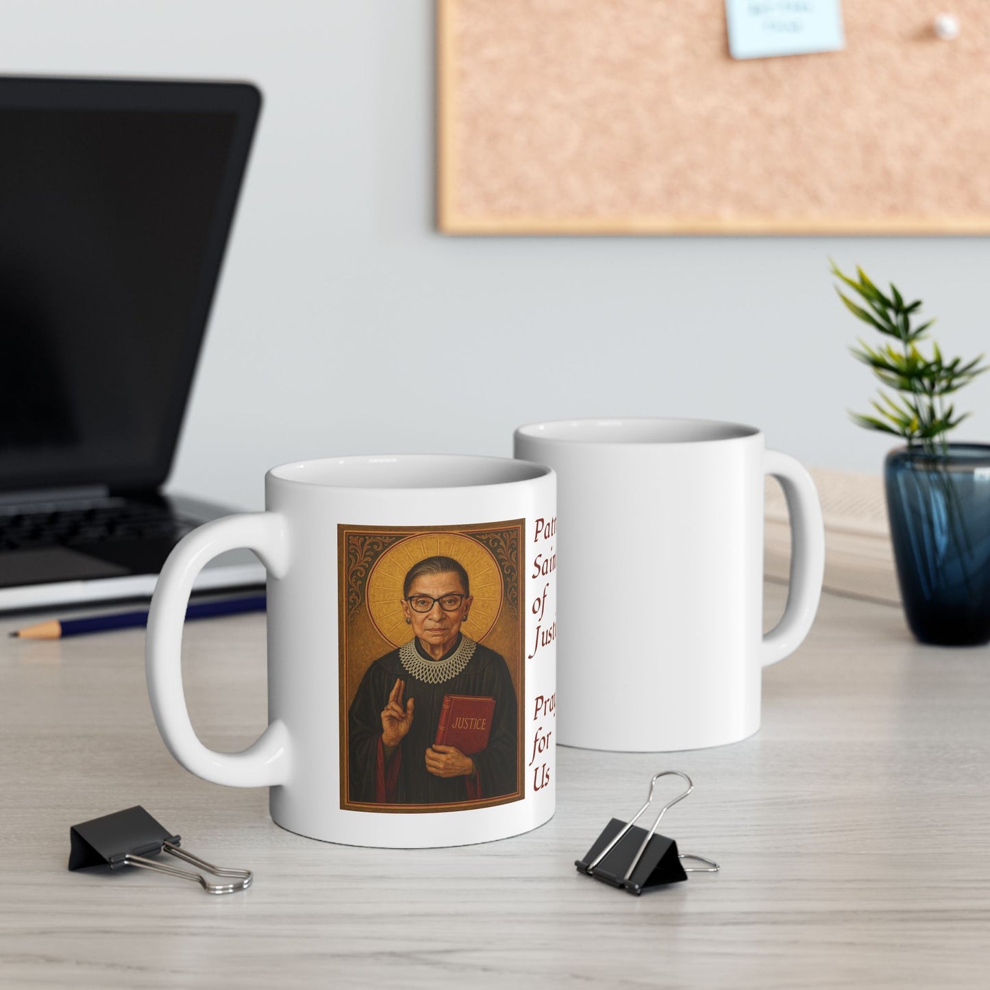 Ruth Bader Ginsberg Ceramic Mug with Saint Illustration, Ruth Bader Ginsburg, Patron Saint, Gift for Justice Seekers, Home Decor, Unique Coffee Cup