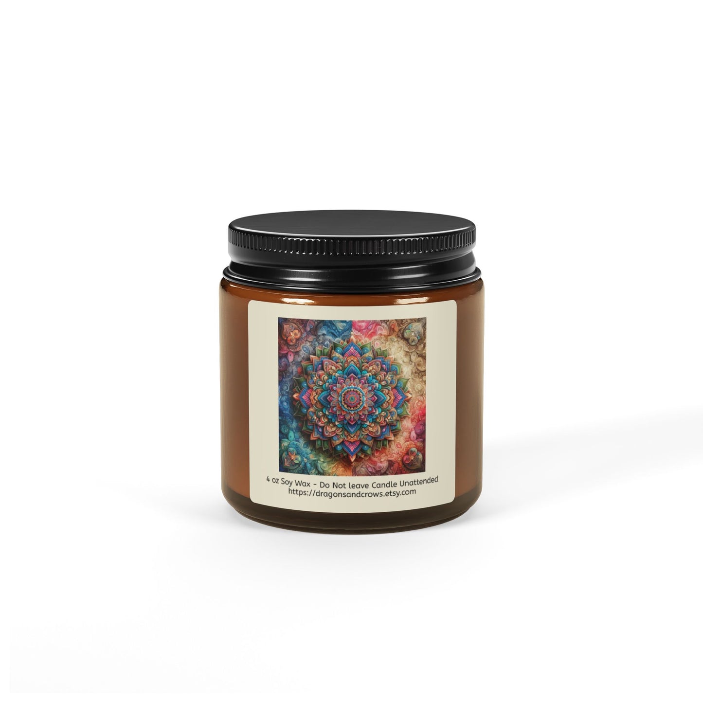Mandala Themed Scented Soy Candle - Relaxing Aromatherapy in Amber Jar