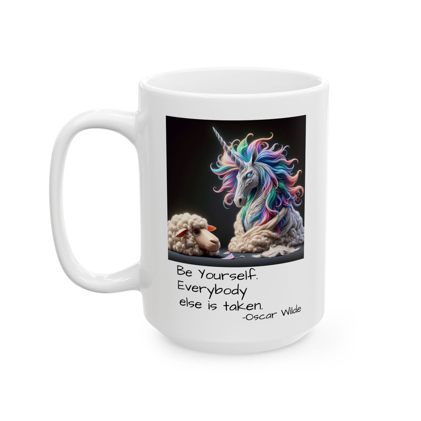 – Be Yourself Inspirational Mug – Rainbow Unicorn Mug – Oscar Wilde Quote – Motivational Mug