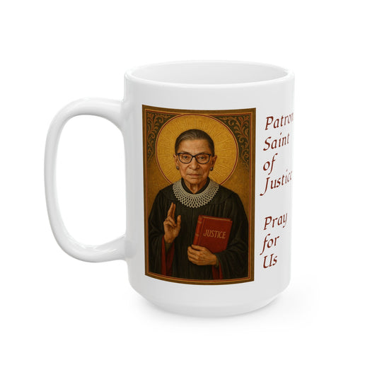 Ruth Bader Ginsberg Ceramic Mug with Saint Illustration, Ruth Bader Ginsburg, Patron Saint, Gift for Justice Seekers, Home Decor, Unique Coffee Cup