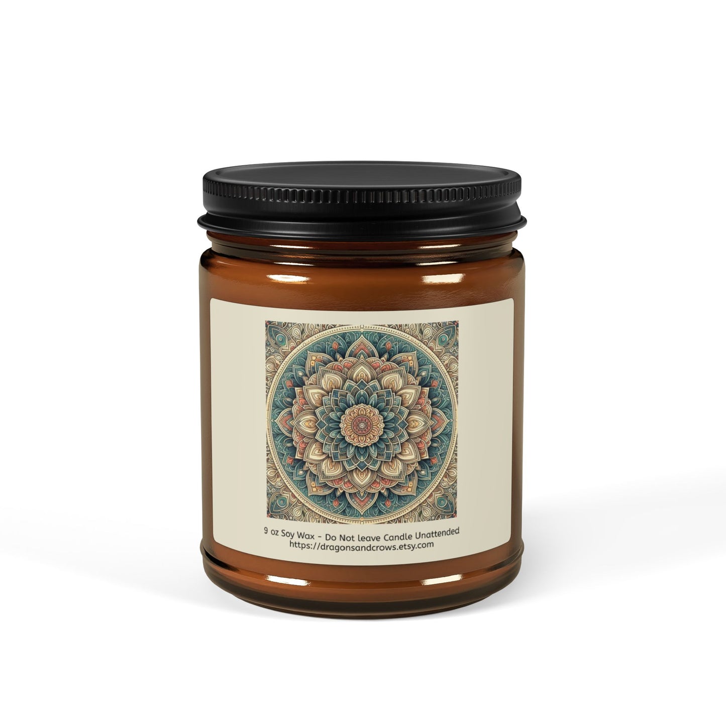 Mandala Themed Scented Soy Candle - Relaxing Aromatherapy in Amber Jar