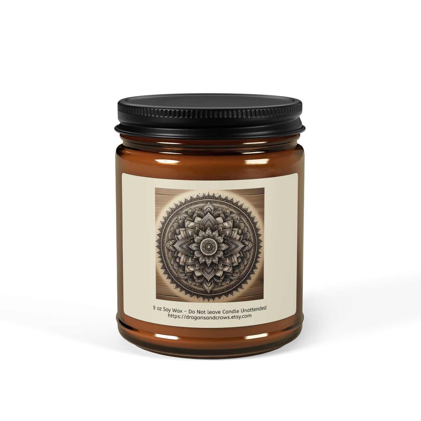 Mandala Themed Scented Soy Candle - Relaxing Aromatherapy in Amber Jar