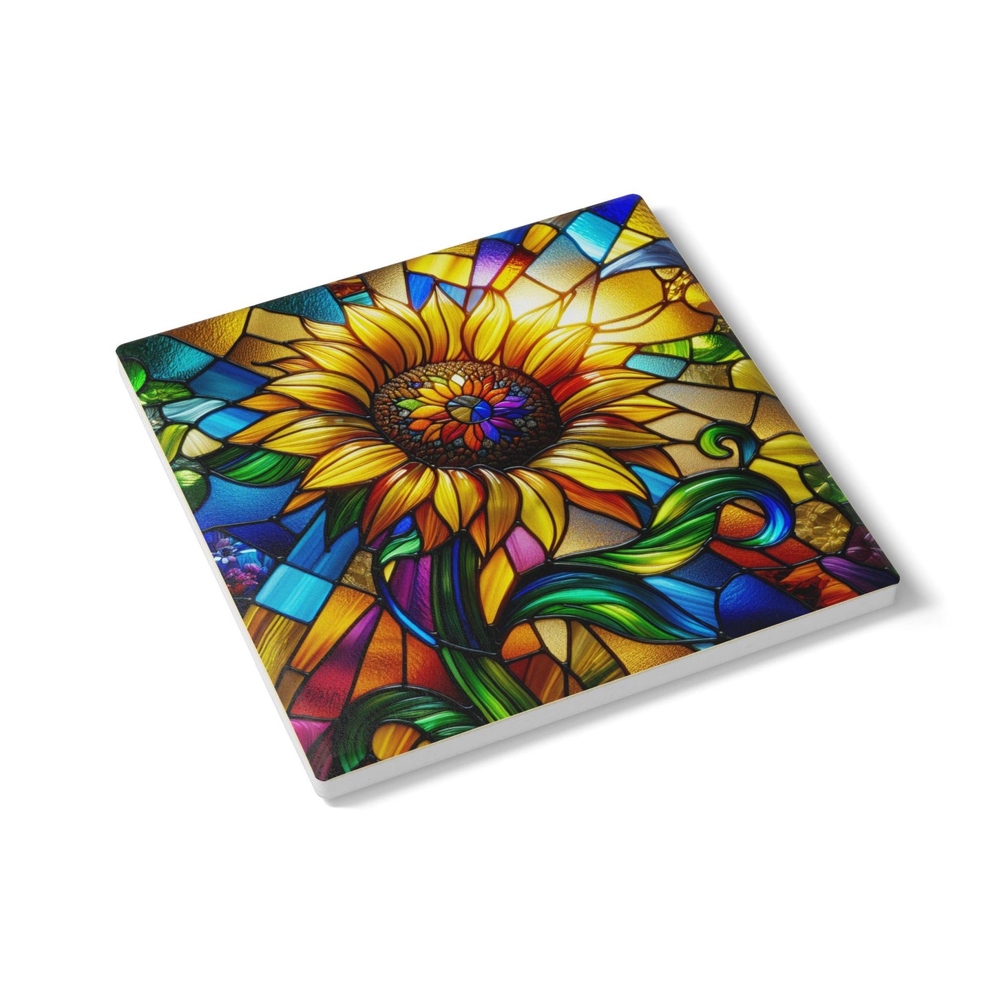Stained Glass Sunflower Ceramic Coaster